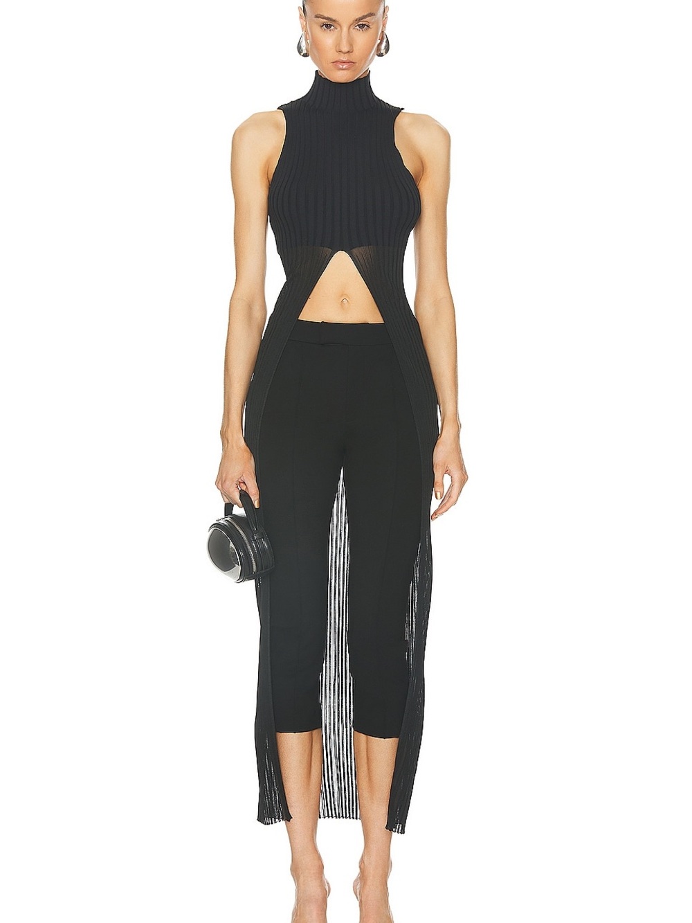 Alexander Wang Black Ribbed Cutout Jumpsuit Capris